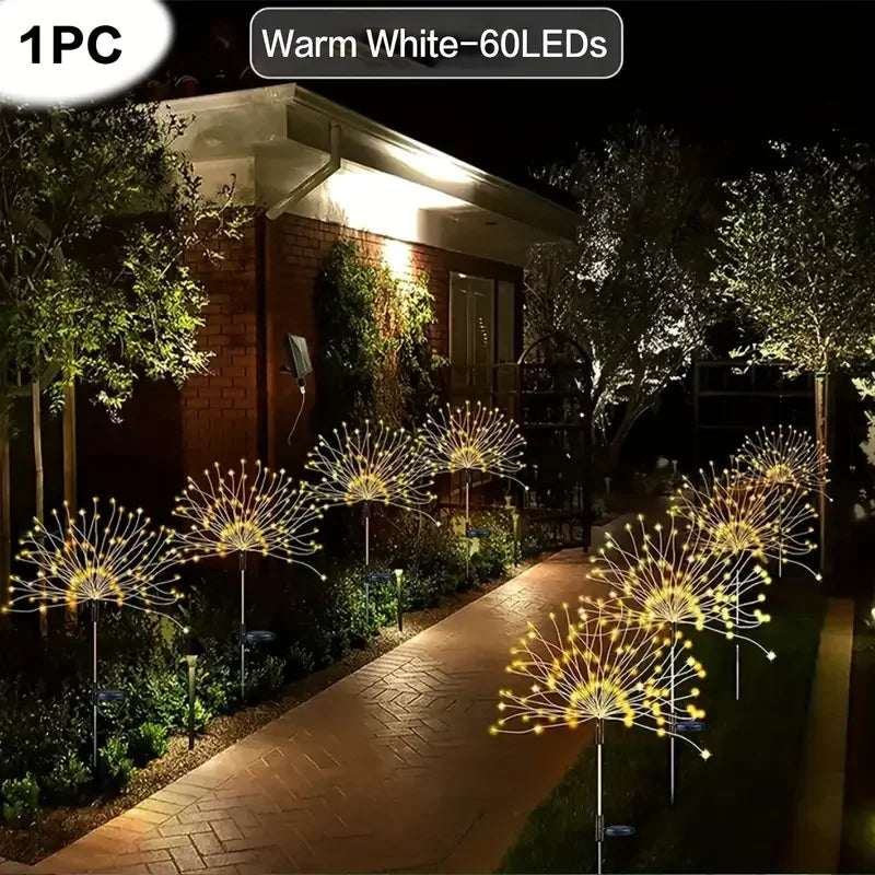 NEW 60LEDs Solar Fireworks Lights Outdoor Waterproof Solar Garden Lights 8 Lighting Modes With Remote Control Decorations Light
