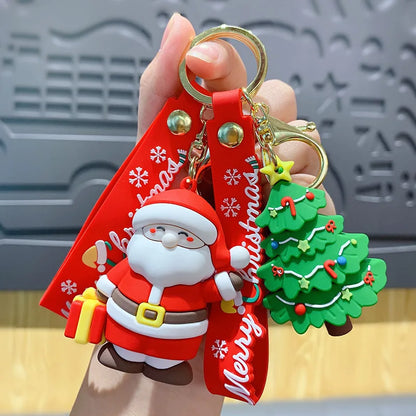 Christmas Cartoon Keychain Christmas Socks Snowman Accessories Pendant Cute Soft Glue Doll Key Rings Jewelry Gifts for Friends
