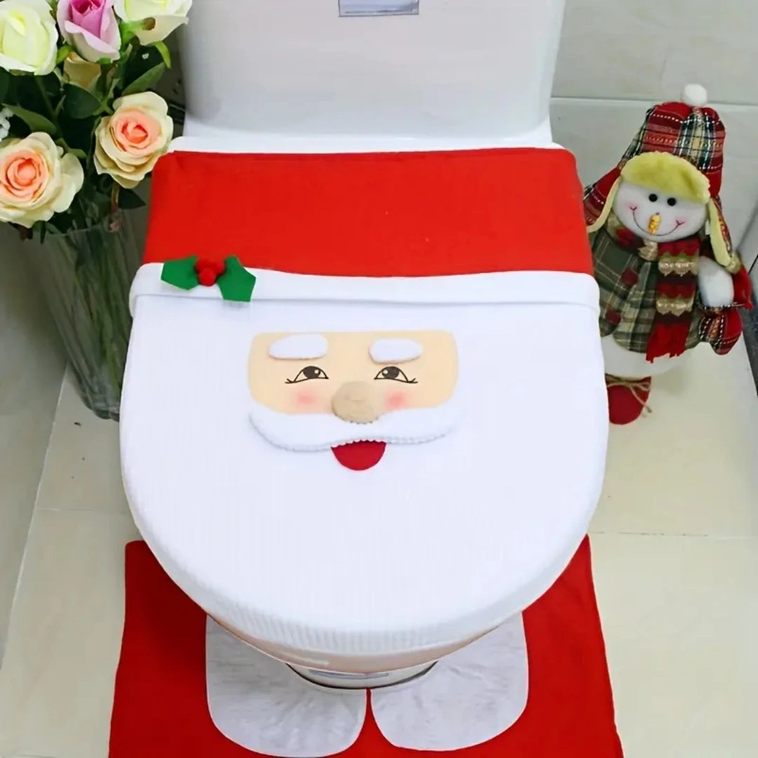 Christmas Bathroom Decoration Set Christmas Indoor Home Decor Toilet Set with Toilet Seat Cover Toilet Paper Box Cover and Rugs