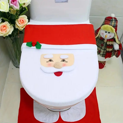 Christmas Bathroom Decoration Set Christmas Indoor Home Decor Toilet Set with Toilet Seat Cover Toilet Paper Box Cover and Rugs